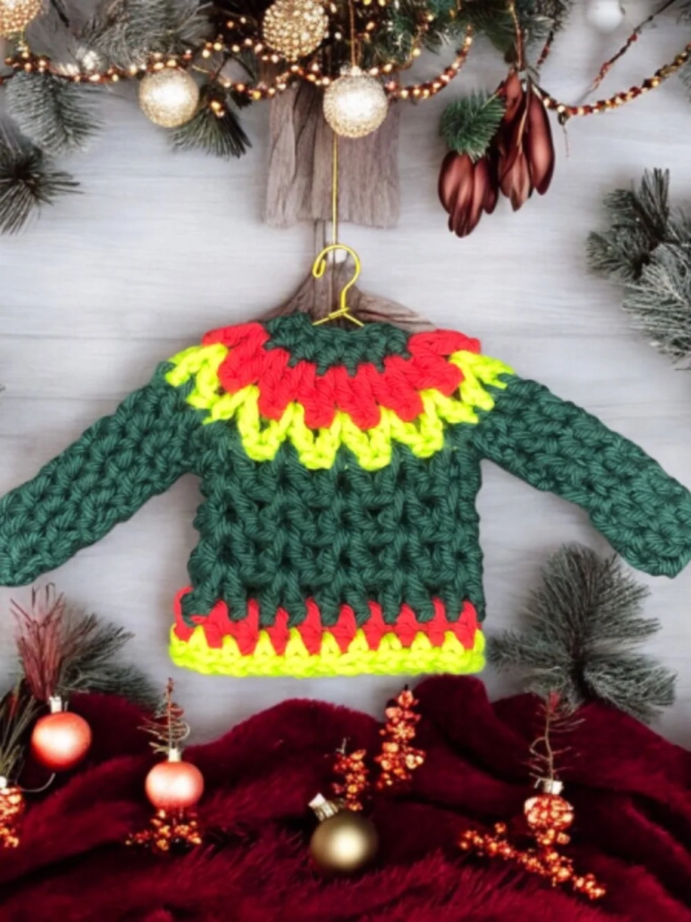Mini Crochet Sweater Ornament, Gift Tag, Bag Accessory